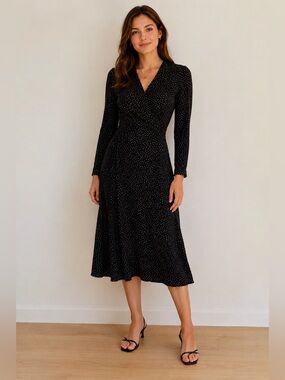 Ines de la Fressange x Uniqlo LS Black Star Polka Dot Wrap Dress Small Celestial